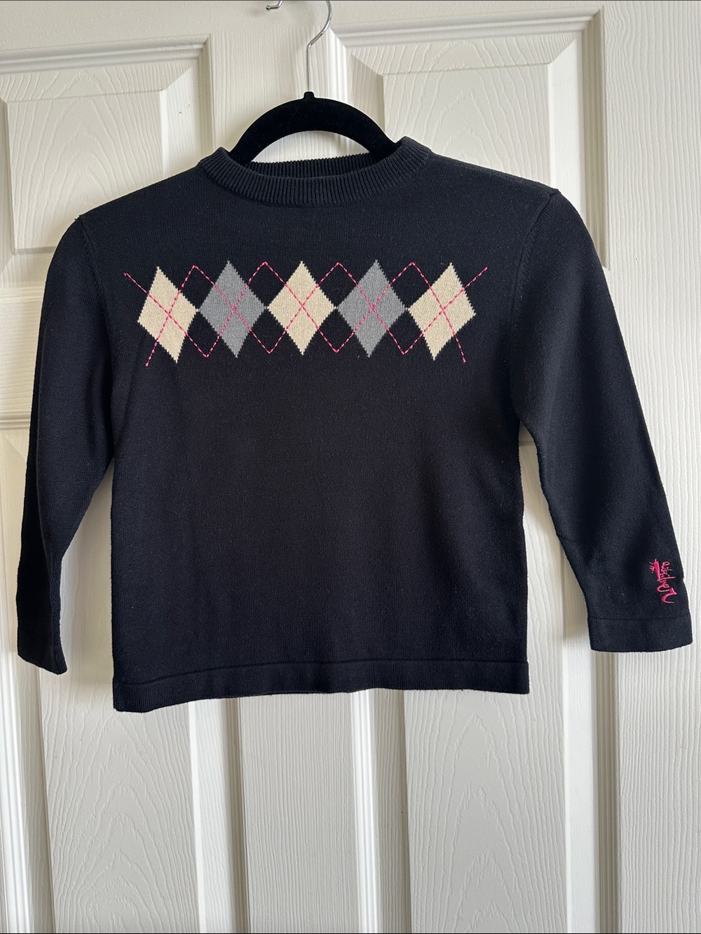 Quiksilver Black Argyle Sweater with Pink and Cream Diamonds
